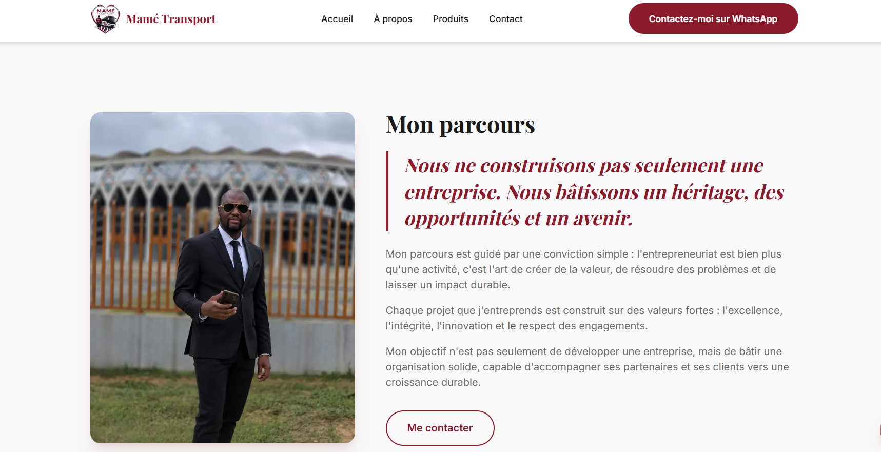 La section Mon parcours retravaillée — site Mamé Transport